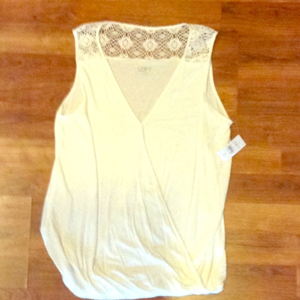 Ann Taylor Loft Faux Wrap Cream Top